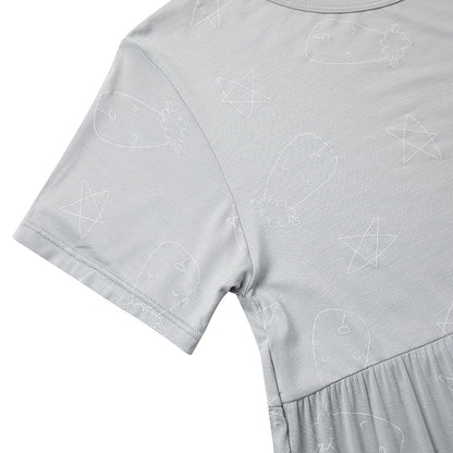 Baabaasheepz Tiered Dress Cute Big Star & Head Grey / Dress Anak - 3-4 tahun