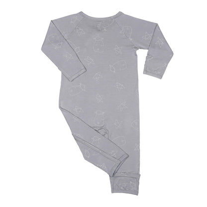 Baabaasheepz Romper Side Snap Cute Big Star Head Grey / Romper Kancing - 0-6 BULAN