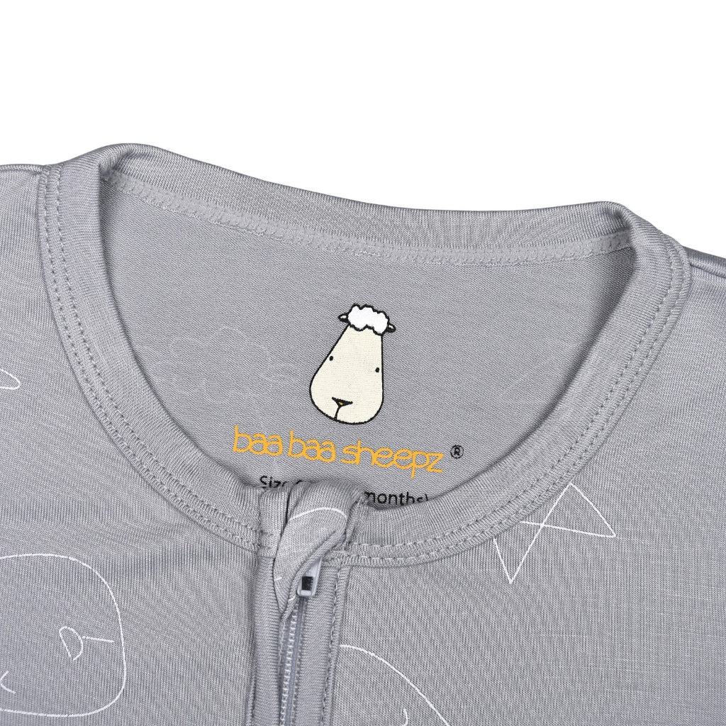 Baabaasheepz Romper Zip Cute Big Star & Head Grey / Romper Resleting - 0-6 BULAN