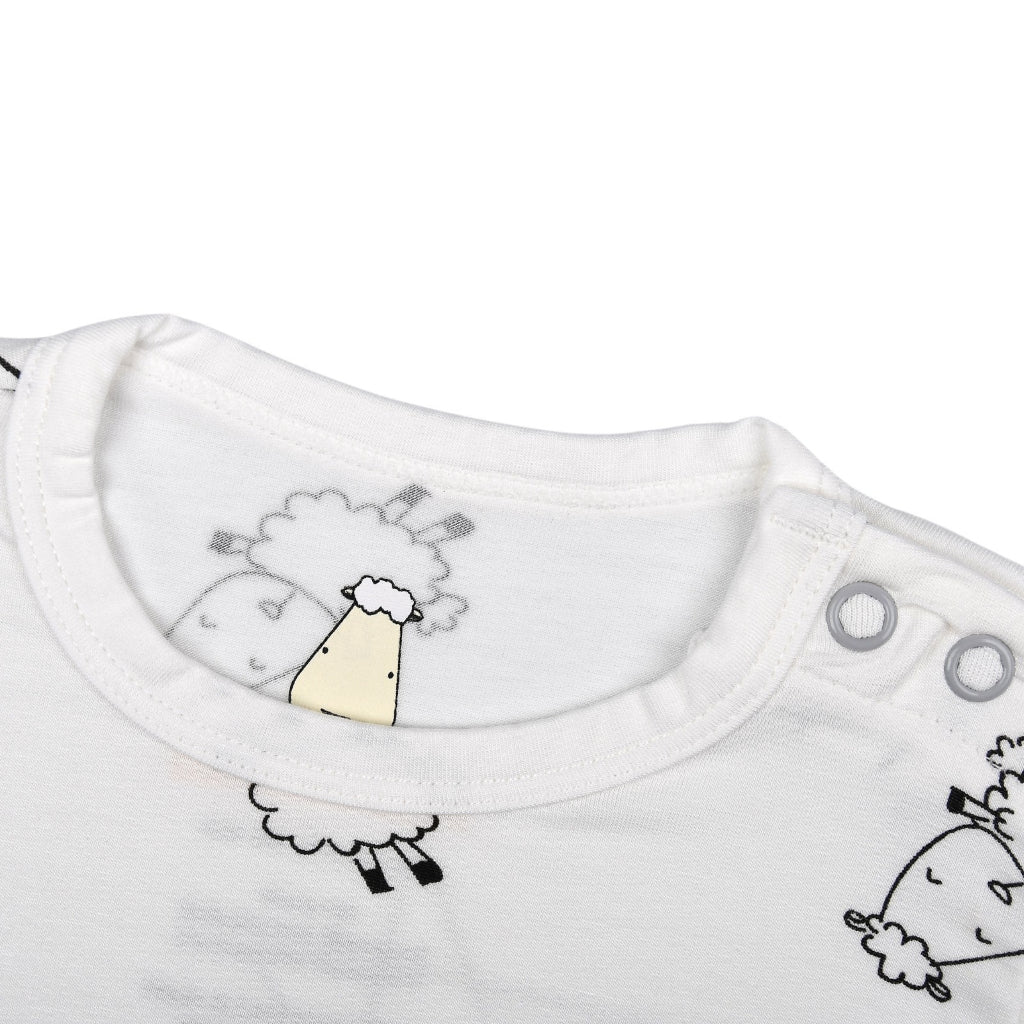 Baabaasheepz Romper Short Sleeve Cute Big Star & Sheepz White - 0-6 BULAN