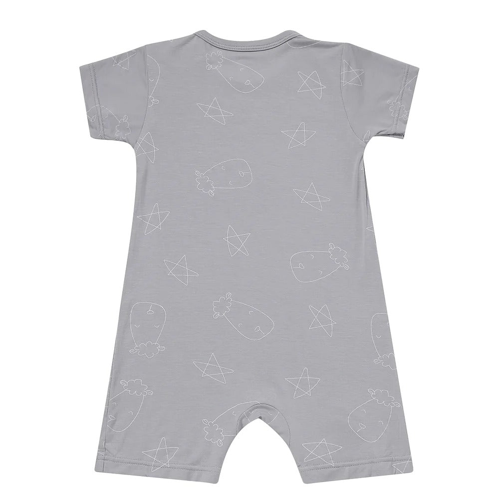 Romper Short Sleeve Cute Big Star & Head Grey / Romper Pendek Anak - 0-6 BULAN