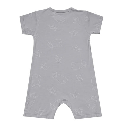 Romper Short Sleeve Cute Big Star & Head Grey / Romper Pendek Anak - 0-6 BULAN