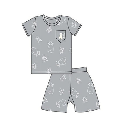 Baabaasheepz Pyjamas Set Short Sleeve Cute Big Star & Head Grey Adult