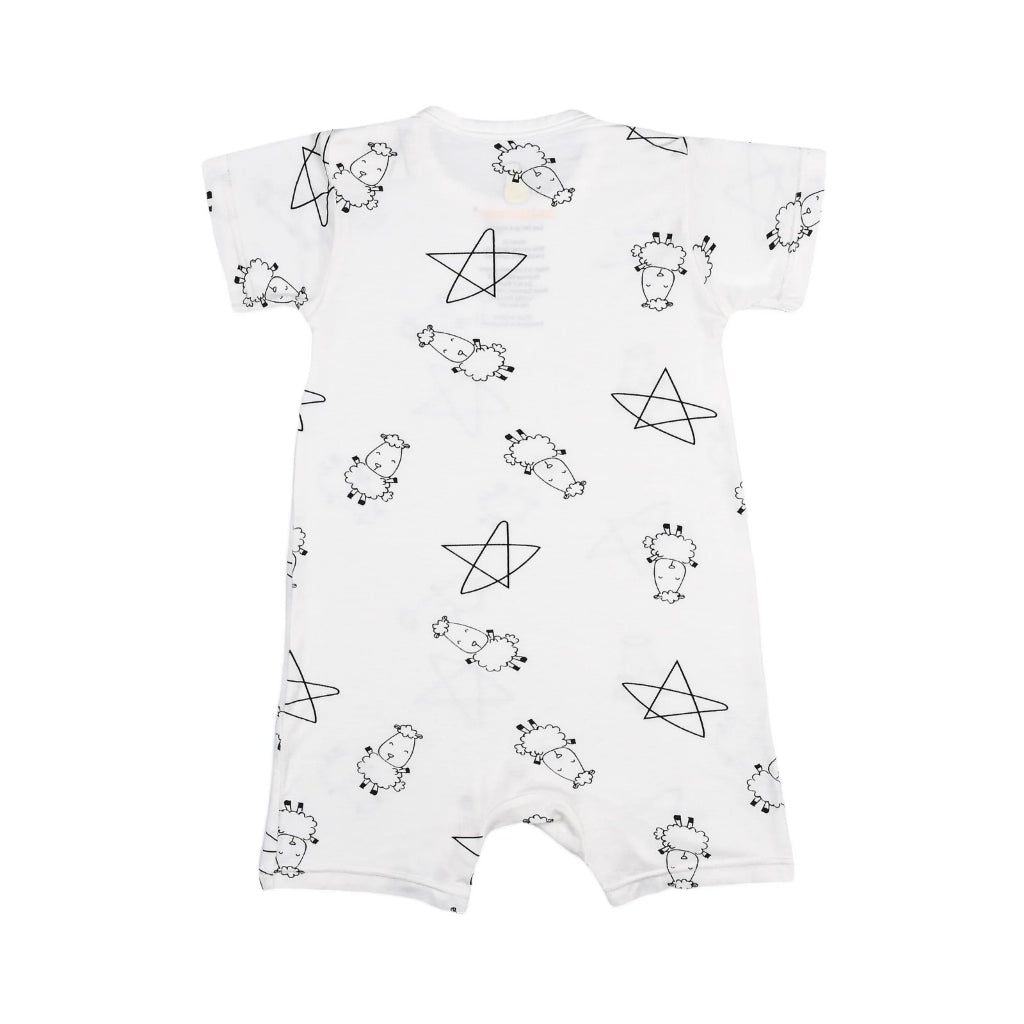 Baabaasheepz Romper Short Sleeve Cute Big Star & Sheepz White - 0-6 BULAN