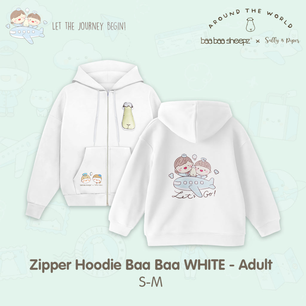 Baabaasheepz X Sallyandpiper Ziper Hoodie Baa Baa White