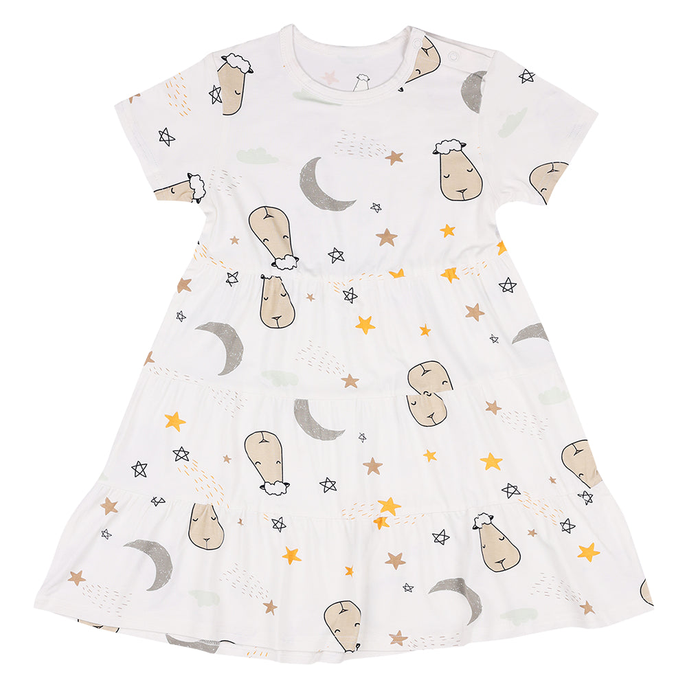 Baabaasheepz Tiered Dress Goodnight Baa Baa White