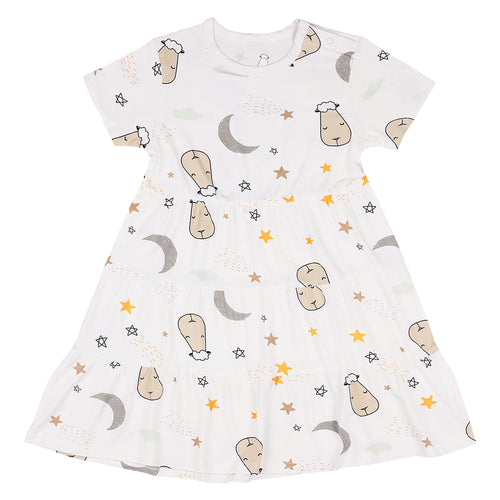 Baabaasheepz Tiered Dress Goodnight Baa Baa White