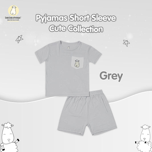 Baabaasheepz Pyjamas Set Short Sleeve Cute Big Star & Head Grey - 0-6BULAN