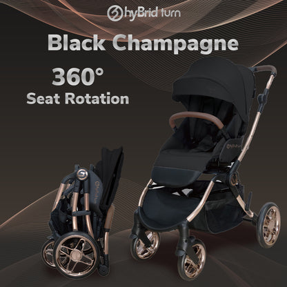 Hybrid Stroller Turn Black Anodized Chassic (Include Raincover + Cup Holder + Front Armrest)