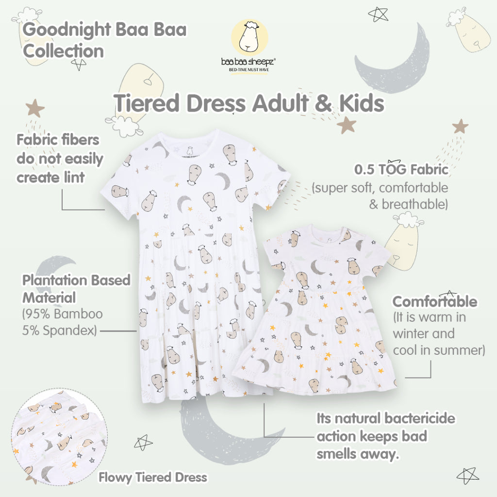 Baabaasheepz Tiered Dress Goodnight Baa Baa White