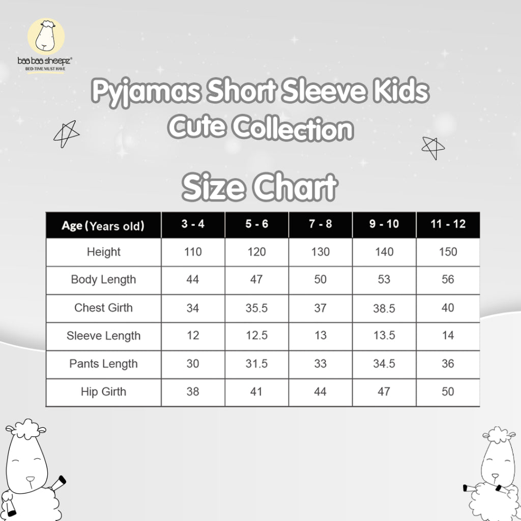 Baabaasheepz Pyjamas Set Short Sleeve Cute Big Star & Head Grey - 0-6BULAN