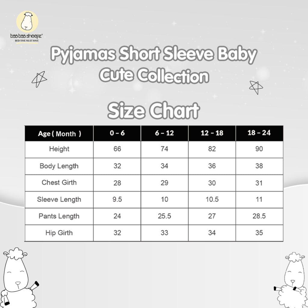 Baabaasheepz Pyjamas Set Short Sleeve Cute Big Star & Head Grey - 0-6BULAN
