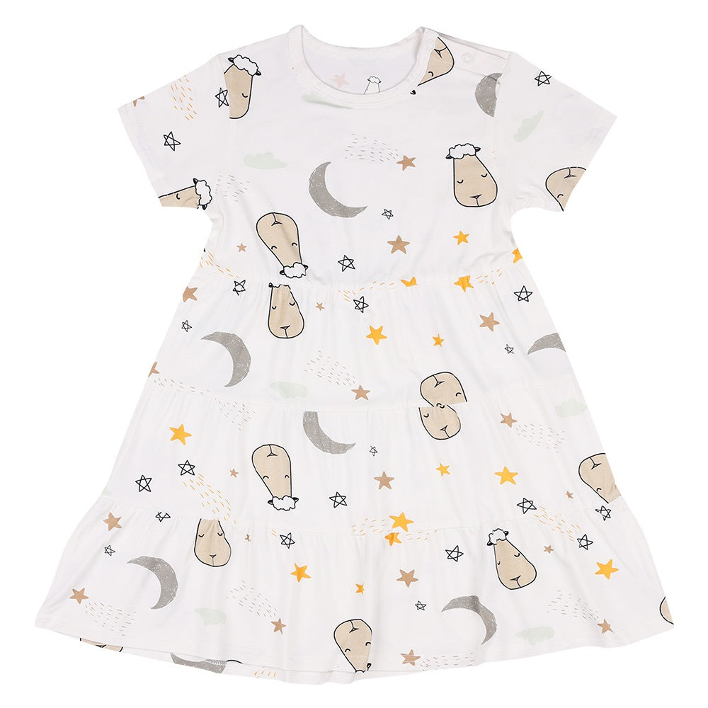 Baabaasheepz Tiered Dress Goodnight Baa Baa White
