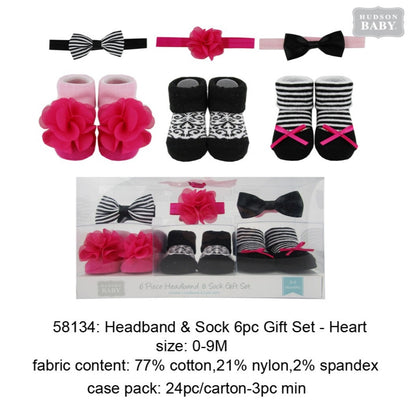 Luvable Friends Baby Headband & Sock Gift Set 6pc / Headband Kaos Kaki Baby Luvable Friends