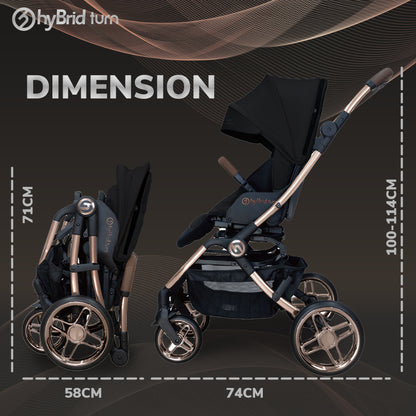 Hybrid Stroller Turn Black Anodized Chassic (Include Raincover + Cup Holder + Front Armrest)
