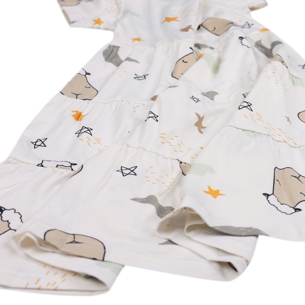 Baabaasheepz Tiered Dress Goodnight Baa Baa White