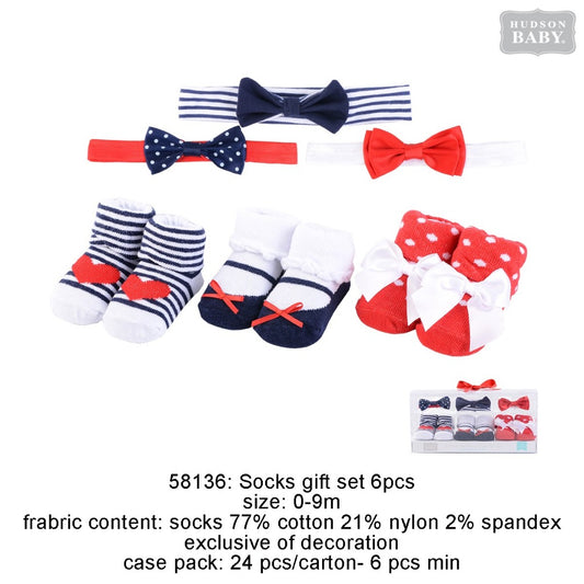 Luvable Friends Baby Headband & Sock Gift Set 6pc / Headband Kaos Kaki Baby Luvable Friends