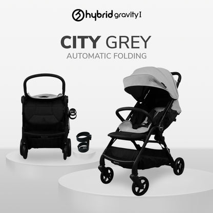 Hybrid Premium Gravity I City Grey Black Chassic (Free Bag Stroller + Cup Holder + ) / Stroller Anak