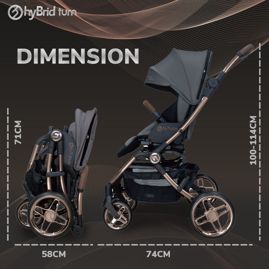 Hybrid Stroller Turn Slate Grey Black Bronze Brown Anodized Chassis (Include Raincover + Cup Holder + Front Armrest)