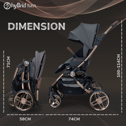 Hybrid Stroller Turn Slate Grey Black Bronze Brown Anodized Chassis (Include Raincover + Cup Holder + Front Armrest)