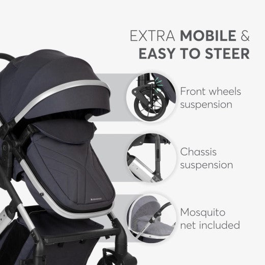 Kikkaboo Darling Dark Grey Stroller 3in1 with transf. seat