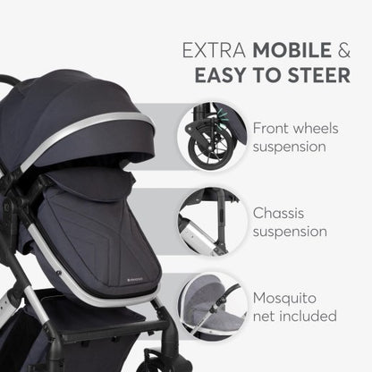 Kikkaboo Darling Dark Grey Stroller 3in1 with transf. seat