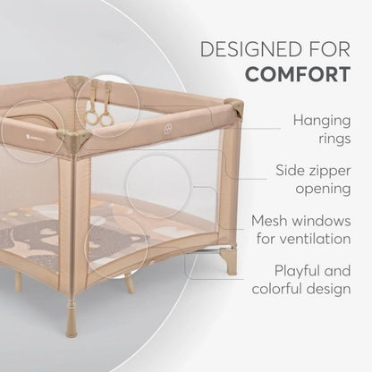 Kikkaboo Baby cot Playpen/ Babycots Kikkaboo -Enjoy Beige Bear/Enjoy Grey Cat/Enjoy Mint Dino