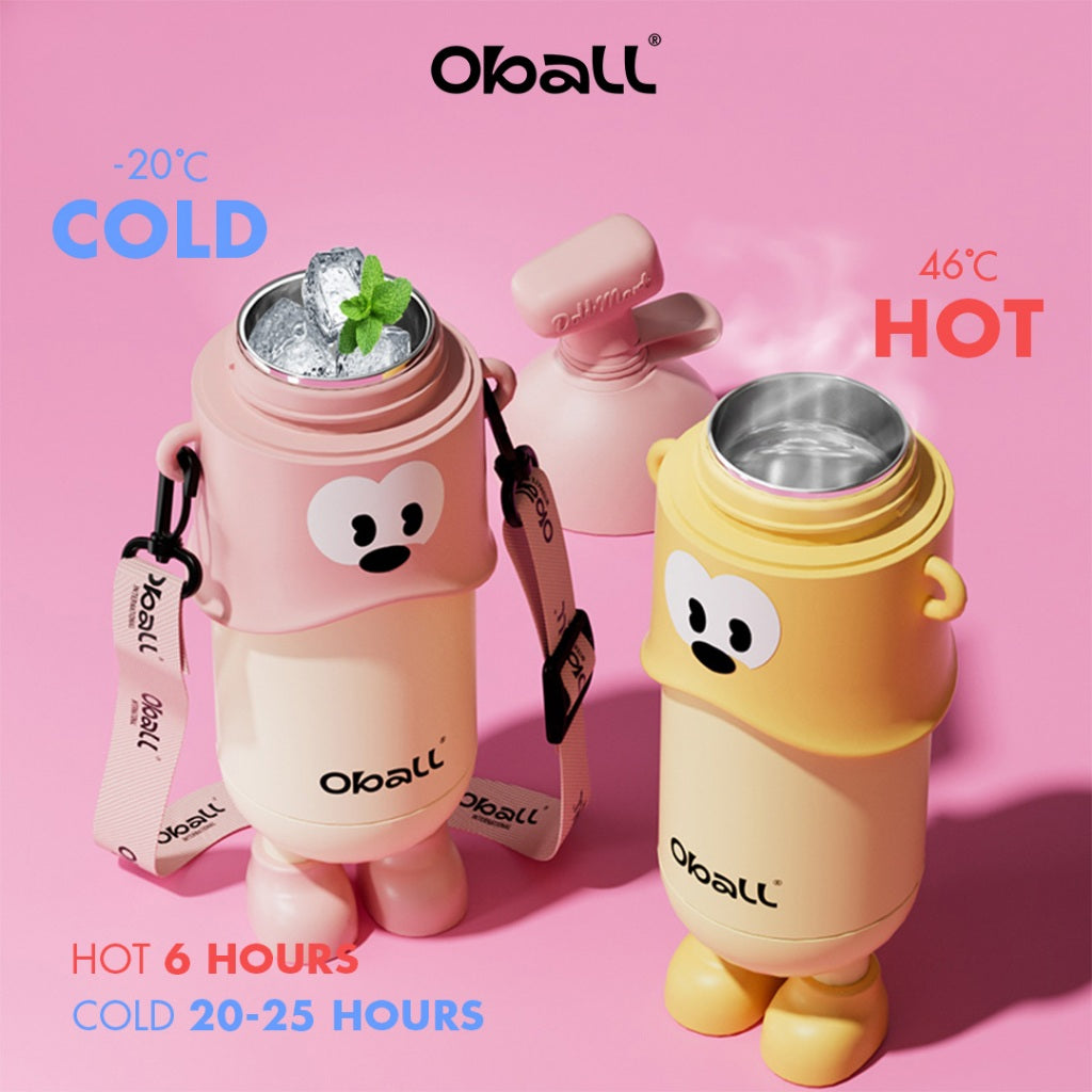 Oball Pop Stainless Steel Vacuum Tumbler Botol Minum Anak-anak Dewasa Boneka Lucu dengan Sedotan Gelas Tali Banana Tahan Korosi Asam dan Basa Tanpa Bau Aneh