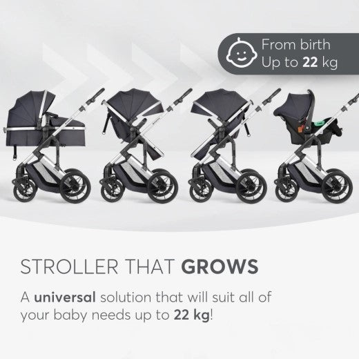 Kikkaboo Darling Dark Grey Stroller 3in1 with transf. seat