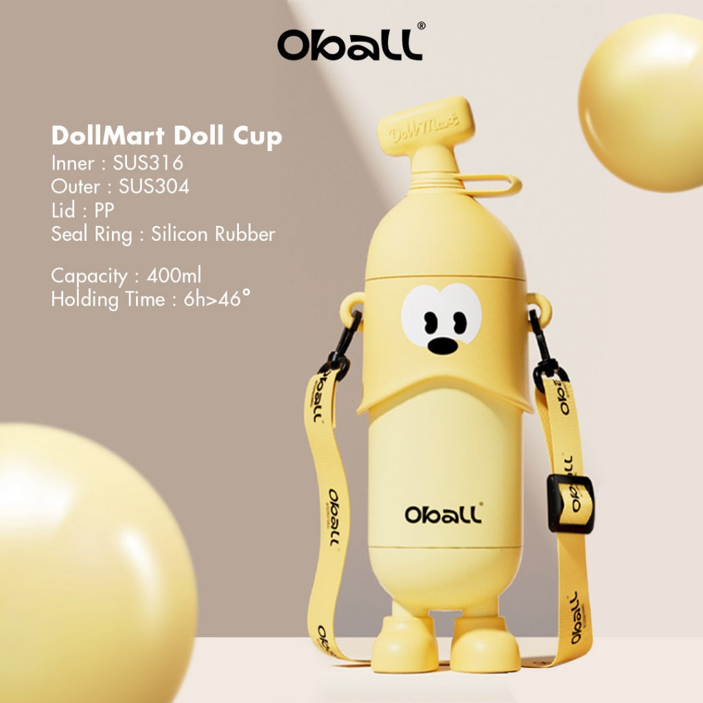 Oball Pop Stainless Steel Vacuum Tumbler Botol Minum Anak-anak Dewasa Boneka Lucu dengan Sedotan Gelas Tali Banana Tahan Korosi Asam dan Basa Tanpa Bau Aneh