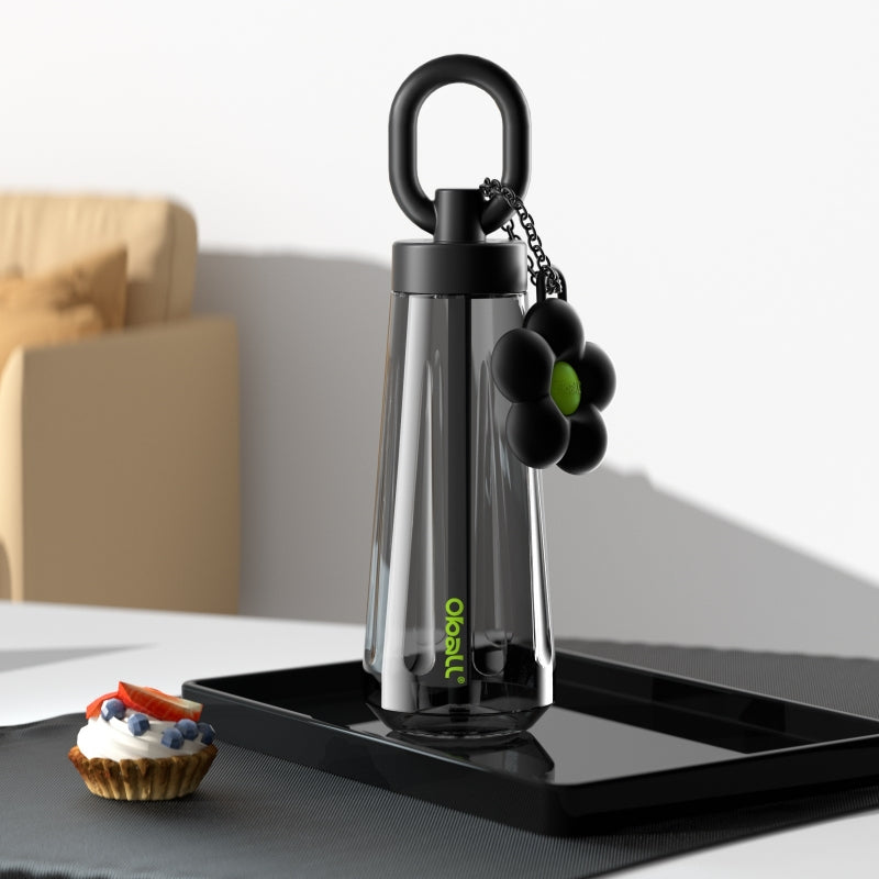 Oball Dopamine Tritan Botol Minum Perempuan dengan Keychain Bunga Lucu Gelas Bottles Kitchenware Minuman Silikon Water