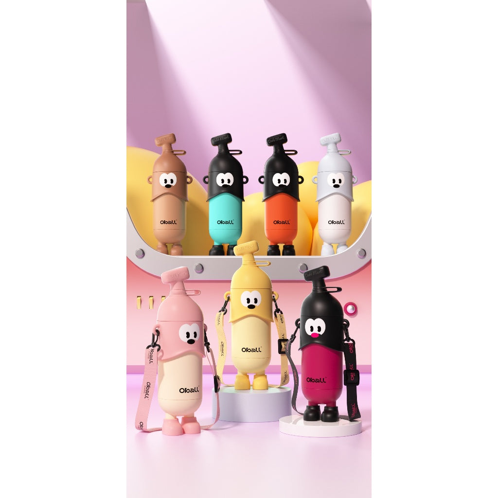 Oball Pop Stainless Steel Vacuum Tumbler Botol Minum Anak-anak Dewasa Boneka Lucu dengan Sedotan Gelas Tali Banana Tahan Korosi Asam dan Basa Tanpa Bau Aneh