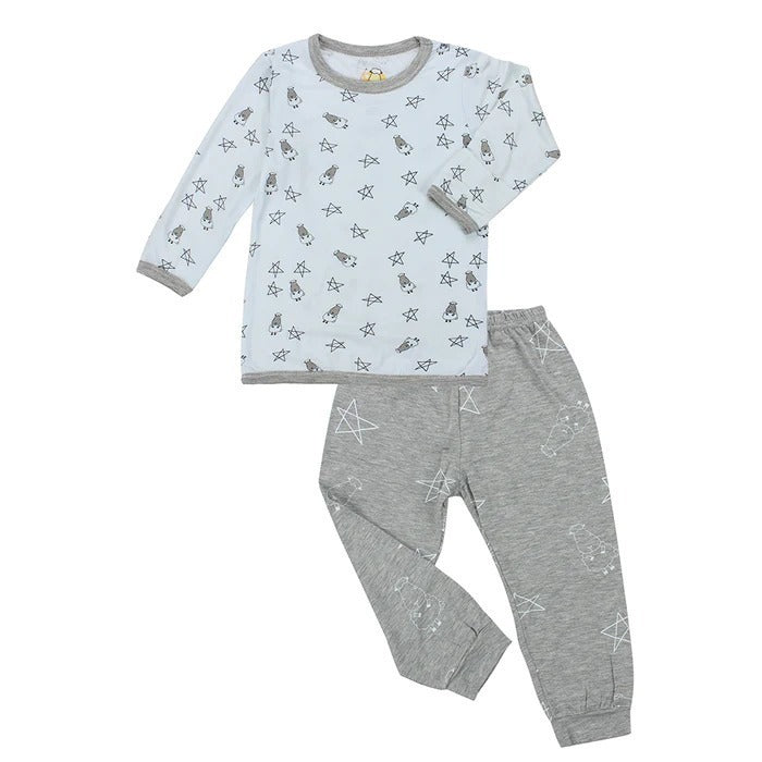 Baabaasheepz Pyjamas Set Small Star & Sheepz Blue + Big Star & Sheepz Grey / Piyama Anak