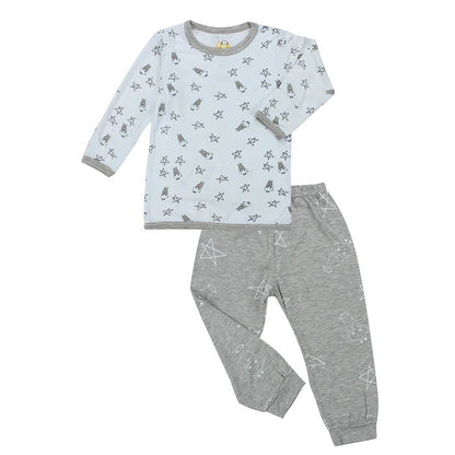 Baabaasheepz Pyjamas Set Small Star & Sheepz Blue + Big Star & Sheepz Grey / Piyama Anak
