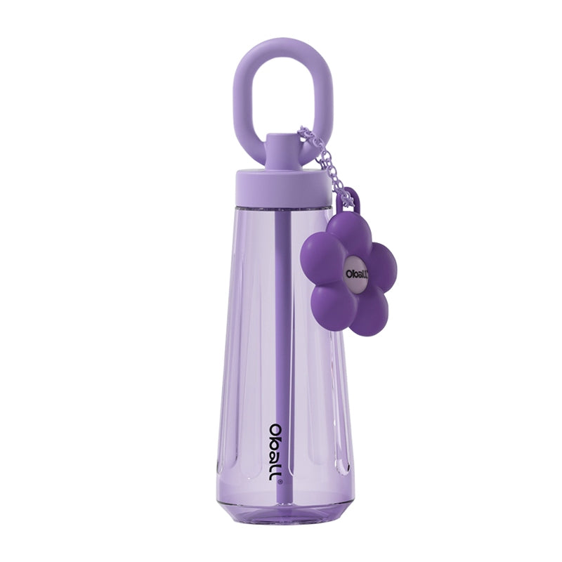 Oball Dopamine Tritan Botol Minum Perempuan dengan Keychain Bunga Lucu Gelas Bottles Kitchenware Minuman Silikon Water