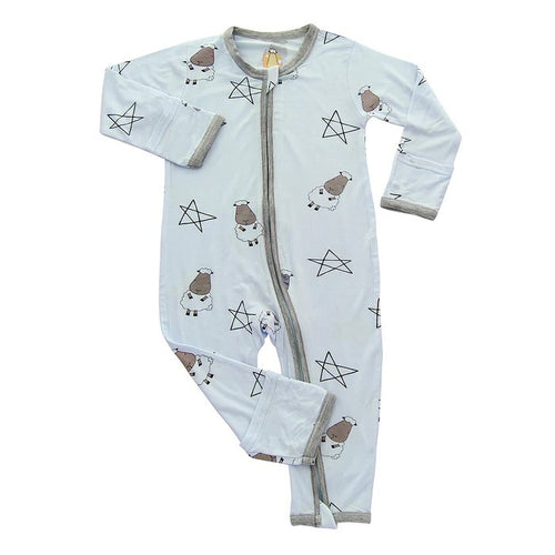 Baabaasheepz Romper Zip Big Star & Sheepz with Grey Border / Romper Zipper Anak