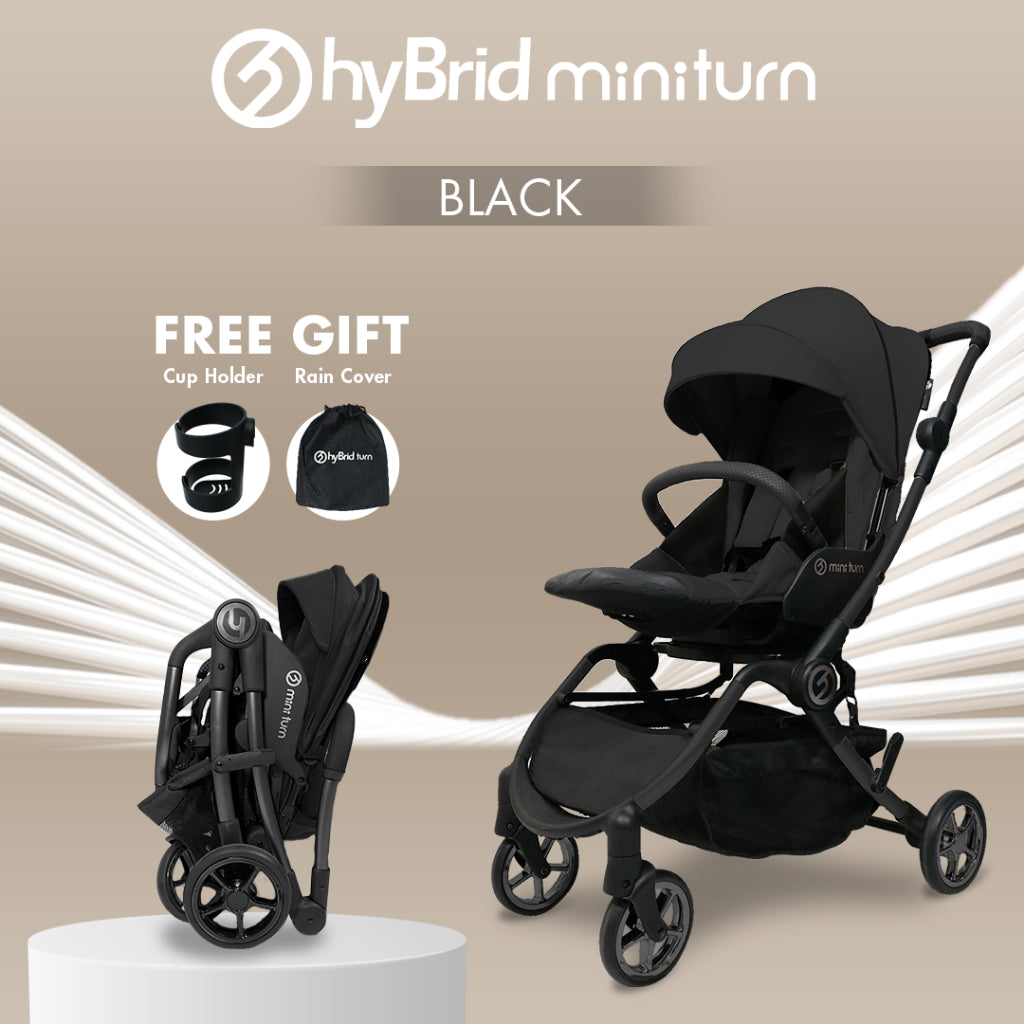 Hybrid Stroller Mini Turn Black Chassic Black (Include Raincover + Cup Holder + Front Armrest) / Stroller Anak