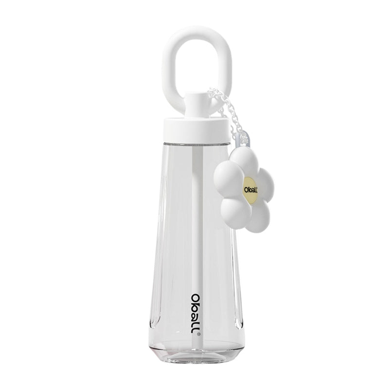 Oball Dopamine Tritan Botol Minum Perempuan dengan Keychain Bunga Lucu Gelas Bottles Kitchenware Minuman Silikon Water