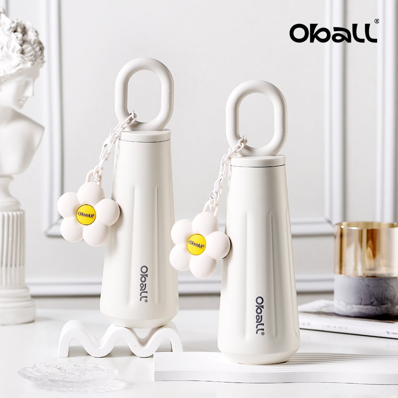 Oball Dopamine Goddess Cup Stainless Steel Vacuum Tumbler Botol Minum Perempuan dengan Keychain Bunga Lucu