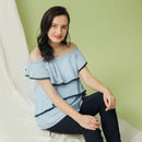 DAVINA OFF SHOULDER PEPLUM TOP BLUE