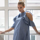 COLD SHOULDER DEBBIE DRESS BLUE