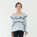 RUFFLES LONG SLEEVES DARYL TOP BLUE M
