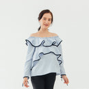 RUFFLES LONG SLEEVES DARYL TOP BLUE M