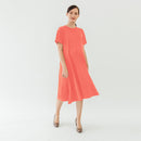 SHORT SLEEVES BONNIE A LINE DRESS CORAL S