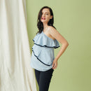 DAVINA OFF SHOULDER PEPLUM TOP BLUE